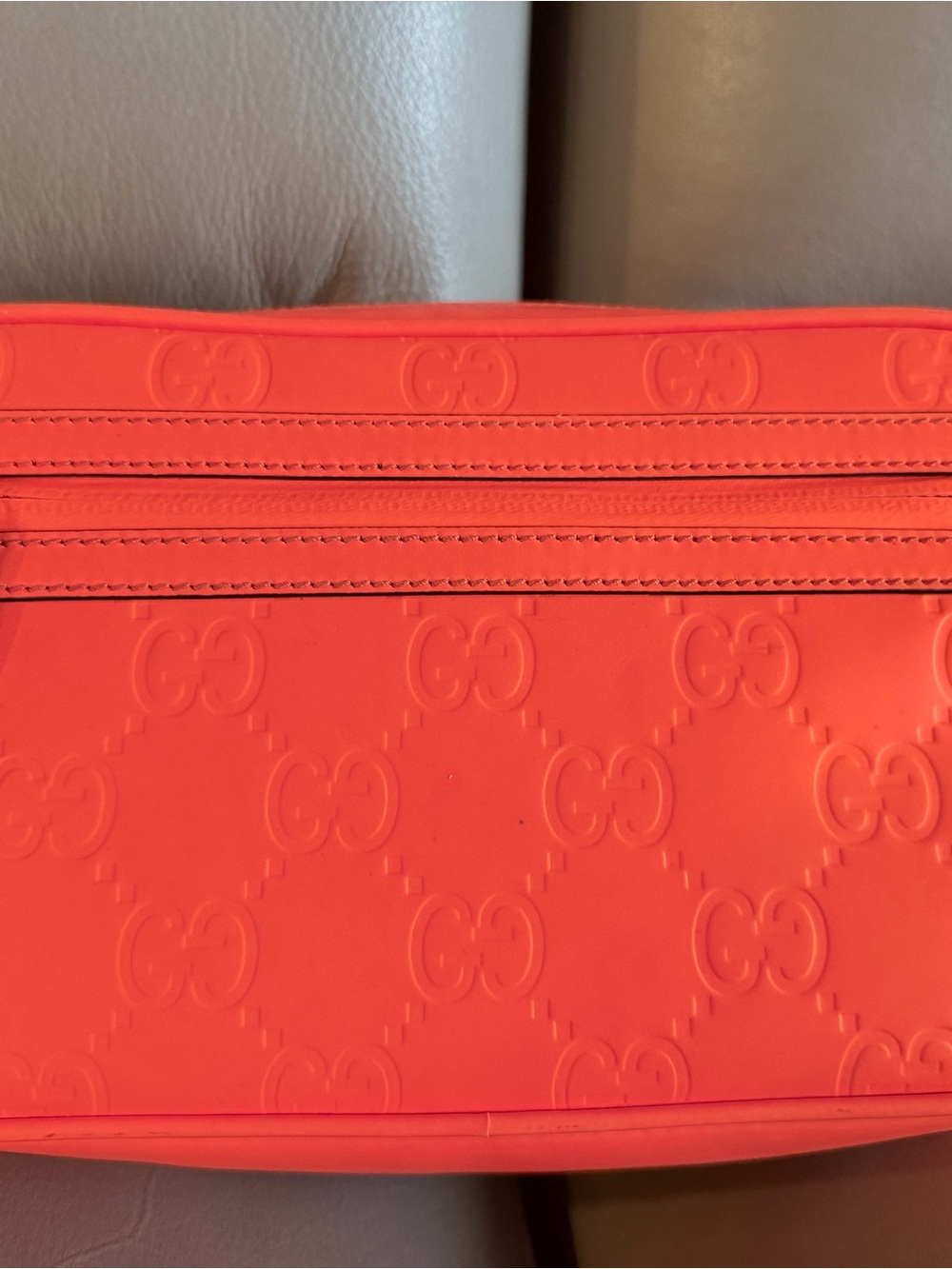 Gucci Neon Orange Rubberized leather  Embossed GG Leather Belt/Body bag